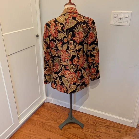 Painted Pony Uniquely USA Size S Tapestry Open Blazer Jacket Floral Cotton Blend - Picture 2 of 6